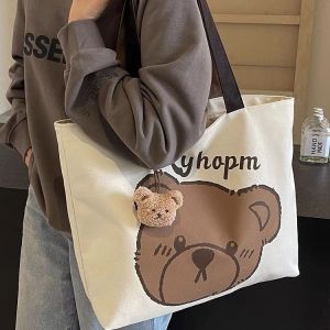 Japanese Cartoonins Large Capacity Student Canvas Tote Bag Commuter Shoulder Bag for Class Casual Printed Soft Canvas Bag