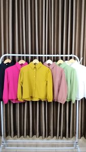 Kemeja polos Wanita Crop Lengan Panjang Premium Crincle Airflow