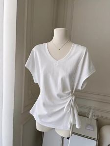 DUOFEIYAN | Korean Style Waist-cinching V-Neck Batwing Sleeve White Top
