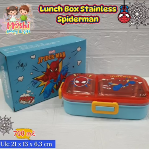 Lunch Box Stainless Sekat 2 Motif Spiderman / Box Makan Sekat 2 Stainless 700 ml / Tempat Makan Stainless Sekat 2 Karakter / Yummy Box Stainless - Spiderman