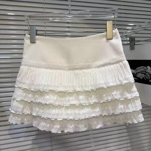 Váy Ngắn Xếp Ly Ren Ngọt Ngào Cỡ Lớn Mùa Hè Mới Cho Nữ Cỡ Lớn Váy Ngắn Xếp Ly Màu Trơn Cạp Cao Dáng Chữ a