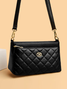 Genuine Leather Womens Bag Soft Cowhide Large Capacity Middle-Aged Mom Bag Elegant Diamond Grid Single Shoulder Slant Cross Small Bag