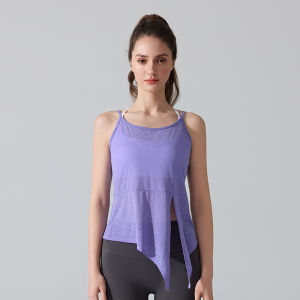 Light Soft Yoga Sport Vest Sleeveless with Open Slit and Tie