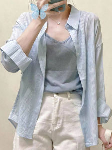 พลัสไซส์ ผู้หญิง เสื้อเชิ้ตป้องกันแสงแดดแขนยาวแจ๊กเก็ตบาง หลวม ฤดูร้อน ชิค เปิด คาร์ดิเกน ลำลอง ชุดทํางาน ปกเสื้อ ปุ่ม