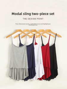 Modale Womens Two-Piece Set Casual Loose Home Clothes Short Pants Strap Sleepwear Thin Pure Color round Neck Sleeveless