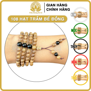 Vòng tay trầm hương chuỗi 108 hạt mix đá mệnh kim mộc thủy hỏa thổ đeo tay nam nữ Trầm Hương Hà Xá