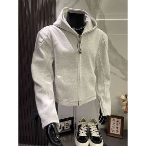 American Style Heavy Shoulder Padded Hoodie Mens Autumn Design Splicing Jacket Boxy Silhouette Deconstruction Hooded Sweatshirt