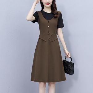 filipinina modern dresses women new style 2025 oversize Fake two Short sleeves dress Middle age Fashion Elegant temperament Western style Explosive style Mom outfit