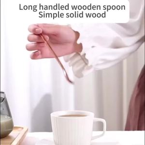 5 Chiếc Thìa Gỗ Tự Nhiên 7.8 Inch Cán Dài Thân Thiện Với Môi Trường An Toàn Với Máy Rửa Chén Dùng Cho Cà Phê & Kem