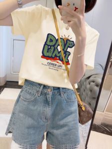 Áo Thun Cotton Tay Ngắn Mùa Hè Cho Nữ Dáng Rộng in Chữ Thời Trang Chống Lão Hóa Đa Năng Màu Cam