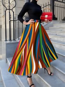 Printed Design Four season colorful vertical stripe pattern printed vacation style half skirt
