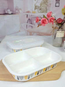 Two-Grid Ceramic Divided Lunch Box Adult Office Worker Rectangular Three-Grid Microwave Oven Separated Lunch Box Can Be Heated