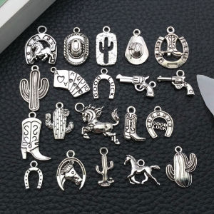 20/30pcs Western Cowboy Charms 3D Miniature Tibetan Style Cowgirl Hat Horse And Double Sided Boot Shoe Charms for Crafting