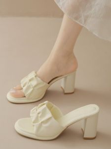 Womens Fashionable High Heel Sandals Summer 2023 Roman Style Open Toe Half Slip Fairy Style Outdoor Wear Thick Heel