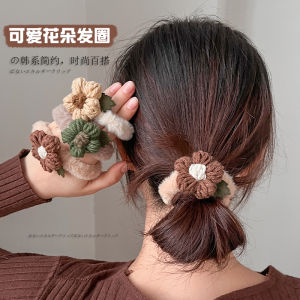 Fashionable Autumn Winter Plush Hair Ties Women Cute Knitted Flower Hair Bands High Elasticity Durable Bun Hair Bands Moliveny