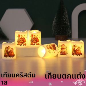 เทียน LED คริสต์มาส ใช้แบตเตอรี่ รูปซานตาคลอส 6 ชิ้น เทียนคริสต์มาส ของตกแต่งโต๊ะ สำหรับตกแต่งบ้านในวันหยุด ของขวัญ