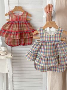 Summer New Princess Style Baby Girls Two-Piece Set Cotton Floral Print Tank Top And Bloomer Shorts Suitable for 3-24 Months