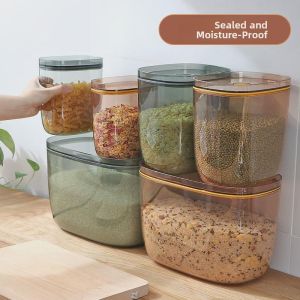 Transparent Plastic Sealed Storage Jar Kitchen Nuts Beans Grains Food Storage Container Airtight Container Square Shape