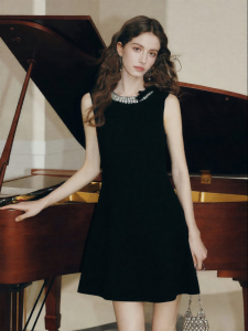 FAMANXUAN | Black Acetate French Style Party Dress