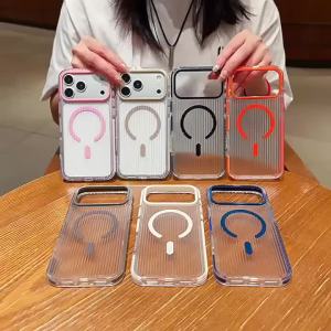 Fashion Stripe Pattern Corrugated Magnetic Phone Case For IPhone 18 Pro Max 14 15 16 17 Pro for Magsafe Shockproof Protect Cover