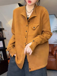 QINGNAER | Loose Casual Button-front Large-size Womens Sweater Slim-fit Roll-neck Knit Cardigan