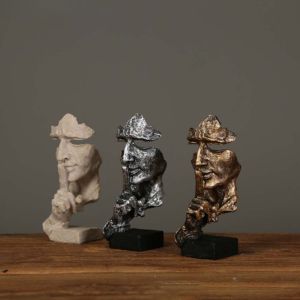 17 ซม.ตกแต่งบ้านบทคัดย่อ Silence Is Gold ตุ๊กตาเรซิ่นมือเงียบผู้ชายรูปปั้นประติมากรรม Home Office ห้องนั่งเล่นตกแต่ง