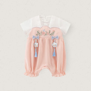 Summer Thin Short Sleeve Baby Girl Romper Chinese Style Hanfu Infant Haisi Crawling Suit Tencel Cool Feeling One Year Old Gift Dress