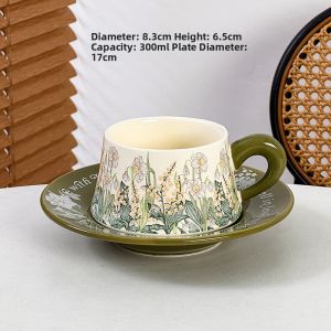 Retro Oil Painting Style Bell Flower Ceramic Coffee Cup High Aesthetic Value Exquisite Gift Box Set Premium Handmade Souvenir