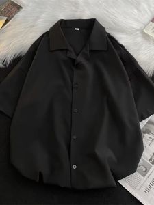 Cold Style Fancy Fried Street Shirt Mens Short Sleeve Summer Japanese Retro Pure Color Handsome Ice Silk Shirt Half Sleeve