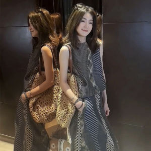 French Vintage Color Block Sleeveless Goddess Style Top And Half Skirt Set Summer Trendy Design Ladylike Light Maturity Feeling