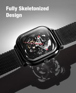 CIGA Design Automatic Mechanical Watch C Series Skeleton Analog Wrist Watch with Milanese and Leather Strap Sapphire Crystal Mirror Gifts for Men and Women