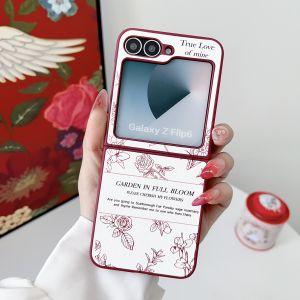 Full Cover Sketch Flower Leather Texture Foldable Screen Handbag Chain Samsung ZFlip6 ZFlip5 ZFlip4 GalaxyW24Flip Protective Case