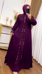 Gamis Set Outer Brokat Terbaru Violla Dres BL Ceruty Babydoll Mix Brukat Aplikasi Payet M L XL XXL 3XL Dress Kondangan Wanita Elegan Busui Friendly Baju Muslimah Syari Panjang Ootd Remaja Kekinian Warna Burgundy Mahogany Emerald Putih Navy