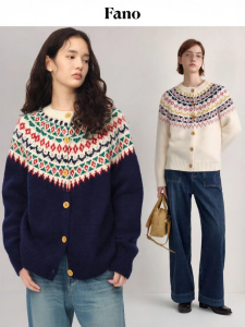 fano studios | Áo Khoác Len Fair Isle Phong Cách Retro Form Rộng