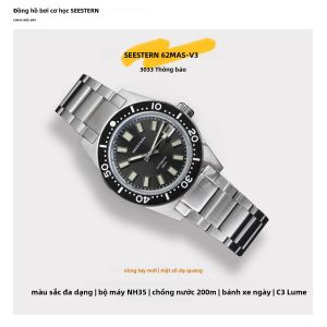 SEESTERN 62MAS Lặn Đồng Hồ Nam Đeo Tay Khung Cơ Tự Động Dạ Quang Ốp Viền Chống Nước NH35 Phong Trào Mặt Kính Sapphire Vòng Tay