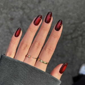 Medium fake nails for women girls gradient red brown purple colors Almond nail tips full cover press on acrylic false nail art