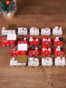 DIDI Christmas Train Wood Multicolor Cartoon Animal Wooden Christmas Decorations Creative Accessories Mini Christmas Tree Train Party Decorations