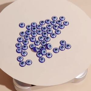 100pcs 9mm Evil Eyes Charms Beads Flat Back Dark Blue Eye Beads Resin Glasses Beads for Jewelry Making Bracelet Necklace