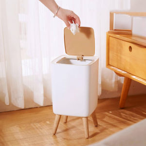Tall Wood Grain Household Trash Cans Kitchen Bathroom Living Room Tabletop Storage Bucket Office Hotel Trash Can