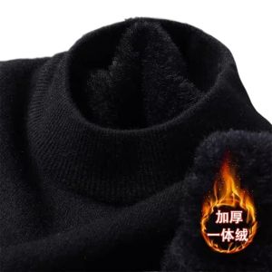 Thickened Fleece Half High Collar Mens Knitted Sweater Warm Inner Wear for Autumn Winter Black Winter Base Shirt Standard Fit