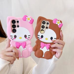 Sanrio | For Samsung Galaxy S26 S25 S24 S23 S22 S20 Ultra Plus S21 S23 S24 S25 FE Cartoon Bow Leg Holder Silicone Back Cover For A16 A56