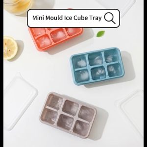 Ready Stock 6 Grids Square Mini Mould Ice Cube Maker Tray Box Container with Clear Lid Cover Silicone PP Plastic Home Living Kitchen Accessories Refrigerator Storage Organizer Quick Freezer Portable Reusable Cheap Small Baby Food Jelly Fruit Colourful
