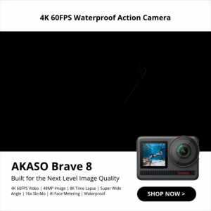 AKASO Brave 8 - Action Camera | 4K60fps Video | 48MP Image | 8K Time Lapse | 16x Slo-Mo | AI Face Metering