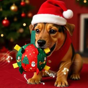 Christmas Dog Toy Balls Electric Interactive Plush Toy Ball for Dogs Built-In Bell Anti-Bite Chew Toys with Squeaker Pet Product