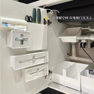 Kitchen Cabinet Door Mounted Storage Box Wall Hanging No Drilling Fridge ness Film Holder Knife Rack under Sink Shelf