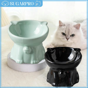 Cat Bowl Integrated Ceramic Diagonal High Feet Cute Protection Cervical Spine Dog Bowl Drinking Cat Bowl Against Black