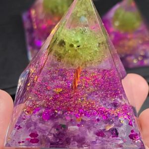Natural Amethyst And Peridot Life Tree Orgone Pyramid Decorative Ornament Crystal Healing Jewelry Home Decor Accessories