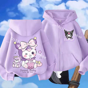 52TOYS | Kuromi Fashion Coats for Girls Anime Cartoon Hooded Zipper Jacket Children Spring Autumn Sweet Sports Purple Coat Gifts