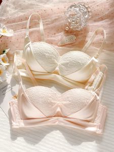 Peach Blossom Lace Bra Set Womens Underwear Full Cup Anti-Sagging Thickened Gathered Design Sensual Fixed Strap Style Innerwear