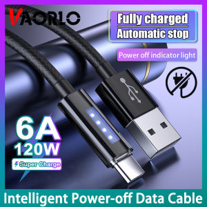 VAORLO 120W 6A USB-A to Type C Fast Charging Data Cable  Intelligent Charging Stop When Fully Charged Compatible With iPhone 15 Series Models Usb To Lightning/IOS Nylon Braided Breathing Light Charger Wire Suitable For Huawei Xiaomi All Smartphones